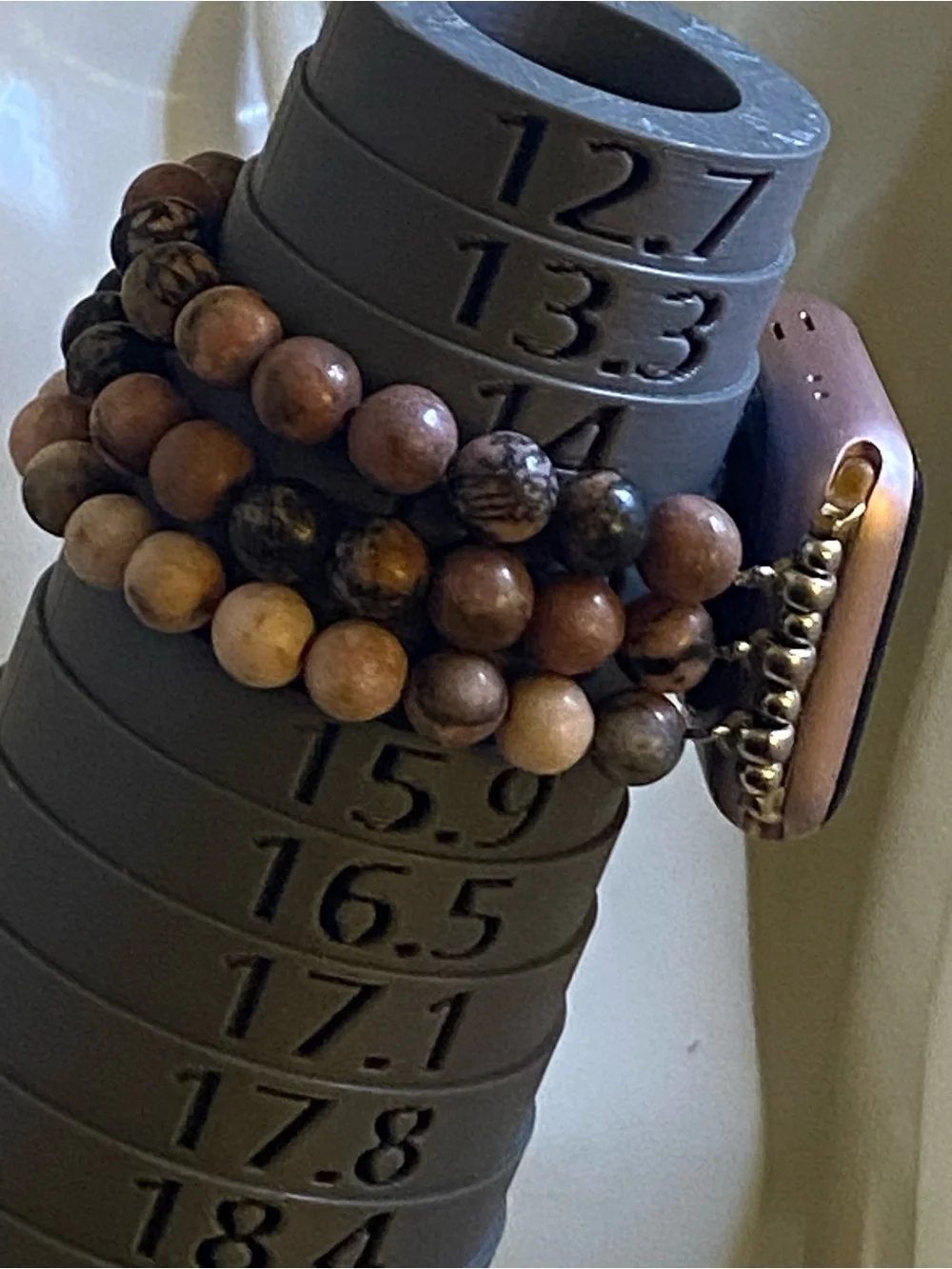 Rhodonite Gemstone Apple Watch Band 3 Strand Pink Black Stone 42mm 44mm 45mm